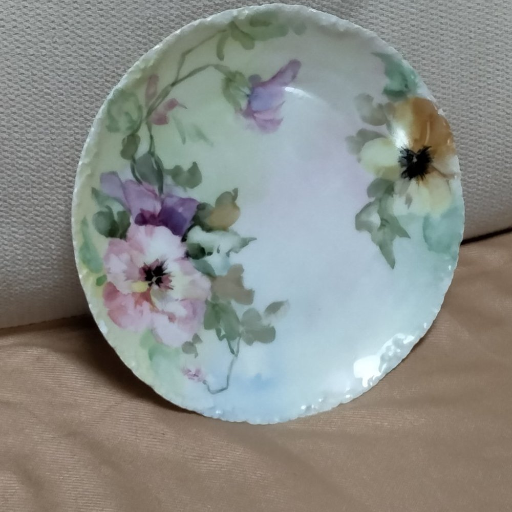 Antique Theodore Haviland Limoges France Plate Hand Painted Pink Purple Flowers